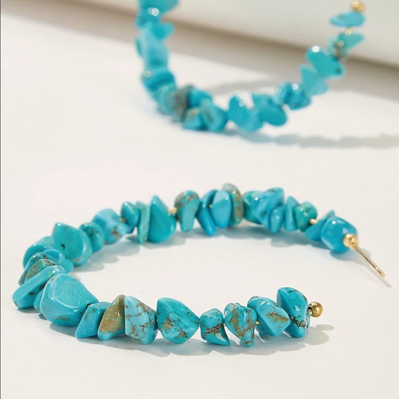 LAST ONE HP Raw Turquoise Stone Stack Hoop Earring - Picture 3 of 4